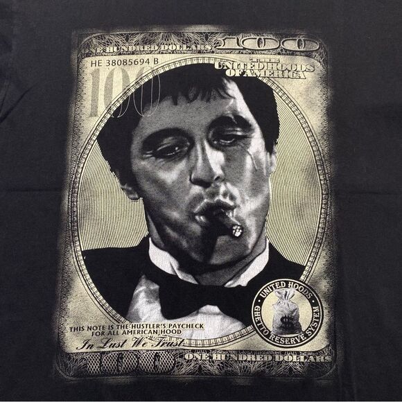 Vintage Ghetto Rules Scarface Tony Montana Al Pacino Tee Black Men’s Sz 2XL - Picture 2 of 9